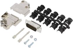 Amphenol Conector D-Sub 15 PIN tată 45° terminal cu șurub pe cablu (L17D45PK-M-15+L717DA15PST)
