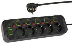  Prelungitor cu 5 prize, 4x USB, 3m, negru (98-208-)