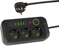  Prelungitor 3m, 3 prize, 4xUSB, 1xUSB-C, negru (98-234-)