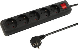 BLOW Prelungitor PR-570WSP cu 5 prize cu împământare + întrerupător 2m negru 3x1, 5mm (98-773-)