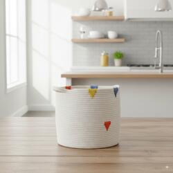 Chomik Coș pentru rufe/Jucării 32 x 29 CM Rotund Alb cu Model Colorat Mărimea Mare *4991 (CH-NIZ4991)