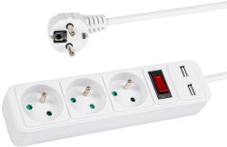 BLOW Prelungitor electric PR-370WSP/USB 3-prize+USB cu împământare+întrerupător 3m ALB 3x1, 5mm (98-781-)