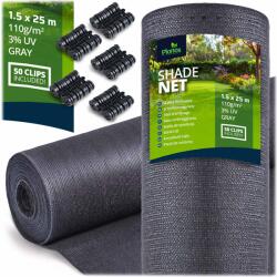 Plonos Plasă de umbrire 1, 5x25m 110g/m2 + 50 cleme gri (J-454200)