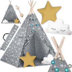 Nukido Cort teepee pentru copii Nukido cu lumină - gri cu stele (J-740120)