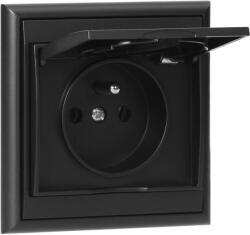 ORNO Priză încastrată simplă 2P+E, rezistentă la intemperii cu capac Luna, 16A, 250V, PT-16LH, negru (O-OR-OE-7605_BB)
