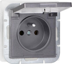 ORNO Priză încastrată simplă 2P+E rezistentă la intemperii cu capac Pearl, 16A, 250V, PT-16PH, antracit (O-OR-OE-7705_AA)