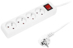  Prelungitor 4x Priză, Cu Împământare, 3m, Alb (98-735-)