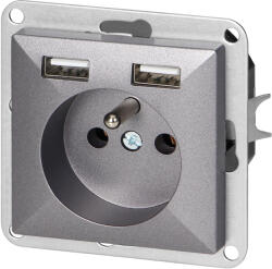 ORNO Priză încastrată simplă 2P+E cu încărcător Pearl, 16A, 250V, PT-16P/USB, antracit (O-OR-OE-7705_USB_A)