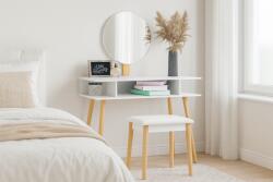 BackHome Living Meseu de toaletă retro alb pentru machiaj cu oglindă rotundă + taburetă *5803 (CH-PHO5803)