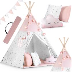 Nukido Cort teepee pentru copii cu ghirlandă și lumini Nukido - roz (J-740022)