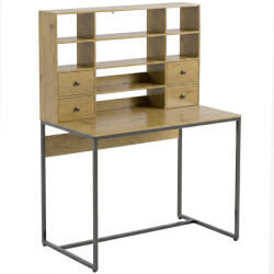 HomCom Birou pentru computer cu 4 sertare, 105 x 60 cm, birou cu depozitare, rafturi deschise, 105 x 60 cm, lemn natural | Aosom Romania (836-728V90LR)