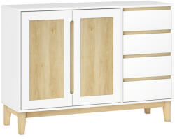 HOMCOM Bufet, mobilier de depozitare cu 2 uși și 4 sertare, raft reglabil, 120 x 40 x 86 cm, alb și stejar | Aosom Romania (83B-490V00WT) Bufet
