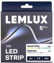 Lemlux LED szalag, 24Vdc, 11W/m, COB 480LED/m, 1300lm, semleges fehér 4000K, IP65, 180°