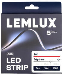 Lemlux LED szalag, 24Vdc, 11W/m, COB 480LED/m, piros, IP65, 180°