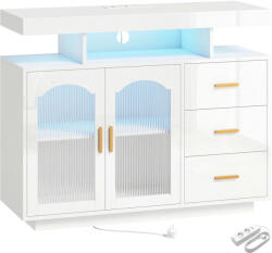 HOMCOM Komód LED világítással, beépített konnektorokkal, 3 fiókkal, fehér (83B-823V91WT)