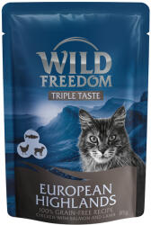 Wild Freedom 16x85g Wild Freedom Triple Taste European Highlands - csirke, lazac & bárány tasakos nedves macskatáp