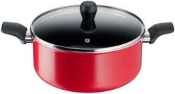 Tefal Oala cu capac Tefal Easy Series B5924602, 24 cm, 2.67 L, aluminiu, invelis antiaderent Titanium, indicator Thermo-Signal, capac din sticla, margini gradate, rosu (B5924602)