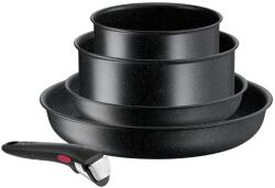 Tefal Set de 5 piese Tefal Ingenio Black Stone L3998953, tigaie 22/28 cm, cratita 16/20 cm, maner detasabil, invelis antiaderent Mineralia+, indicator Thermo-Signal, inductie, negru (L3998953)