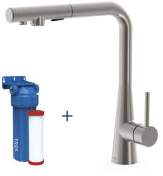 TRES DUAL-SOURCE mosogatócsap kihúzható fejjel, INOX, kétfunkciós, vízszűrővel (23045404)