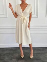 Shein Krémszínű Ruha MIDI Texturált Boríték Nyakkivágással Shein S