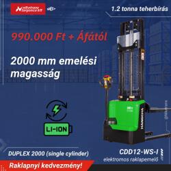 HANGCHA 1.2 t Hangcha CDD12-WS-I típusú elektromos gyalogkíséretű raklapemelő targonca, 2000 mm emelési magassággal és LI-ION akkumulátorral