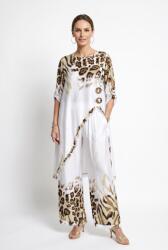 Shopika Compleu elegant din vascoza satinata cu imprimeu animal print si pantaloni palazzo alb-bej Talie unica