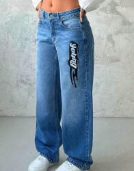 Shein Kék Farmer Nadrág Széles Szárú Felvarró Hímzés Shein 40