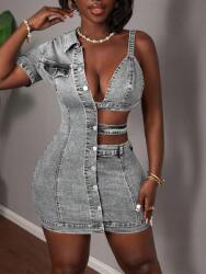 Shein Szürke Ruha Mini Illeszkedő Farmer Gombok Aszimmetrikus Shein 34