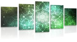 Dovido Tablou 5-piese Mandala cu un fundal galactic în nuanțe de verde - 100x50