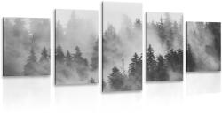 Dovido Tablou 5-piese munți în ceață în design alb-negru - 100x50