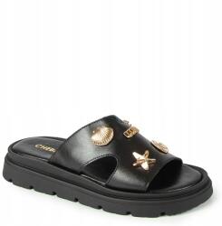 CheBello 5053 Fekete Bőr Flip-flop Papucs Díszítéssel 36 (5053-160-000-PSK-S369)