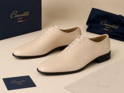 Ciucaleti LUX Pantofi eleganți bej pentru bărbați din piele naturală cu șiret și talpă confortabilă - GKR51TSB, marimea 36