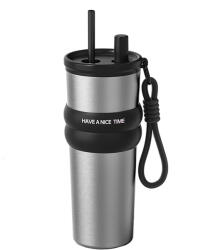Techsuit Pahar termos mare cafea cu pai Techsuit THM7, 710ml, gri
