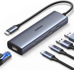 UGREEN Hub 6in1 USB-C la USB-C, USB, RJ45, 10Gbps Ugreen, 30cm, 45320