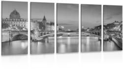 Dovido Tablou 5-piese panorama orbitoare ale Parisului în design alb-negru - 150x75