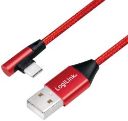 LogiLink CABLU alimentare si date LOGILINK, pt. smartphone, USB 2.0 (T) la USB 2.0 Type-C (T) la 90 grade, 0.3m, premium, cablu cu impletire din bumbac, rosu, CU0145 (timbru verde 0.08 lei)