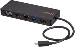 ATEN DOCKING Station ATEN universal, conectare PC USB Type C, USB 2.0 x 1, USB 3.1 x 1, porturi video VGA x 1, HDMI x 1, RJ-45, NB 60 W, negru, UH3236-AT (timbru verde 0.18 lei)