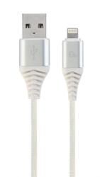 Gembird CABLU alimentare si date GEMBIRD, pt. smartphone, USB 2.0 (T) la Lightning (T), 1m, premium, cablu cu impletire din bumbac, alb cu conectori argintii, CC-USB2B-AMLM-1M-BW2 (timbru verde 0.08 lei)