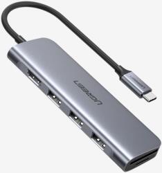 UGREEN DOCKING Station Ugreen, CM195 conectare PC USB Type-C, USB 3.0 x 3|HDMI x 1 / 4K / 30Hz|Card reader x 1, aluminiu, gri 70410 (timbru verde 0.8 lei) - 6957303874101