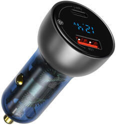 Baseus Incarcator auto Baseus, Type-C PD3.0, USB QC4.0, 65W, transparent, CCKX-C0A