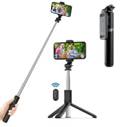 Techsuit Selfie stick trepied, telecomanda Bluetooth Techsuit Q01, 101cm, negru