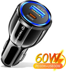 Techsuit Incarcator masina USB QC5.0 30W + Type-C PD30W Techsuit, TE-022