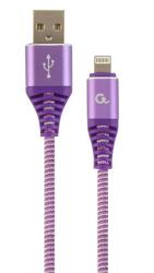 Gembird CABLU alimentare si date GEMBIRD, pt. smartphone, USB 2.0 (T) la Lightning (T), 1m, premium, cablu cu impletire din bumbac, mov cu insertii albe, CC-USB2B-AMLM-1M-PW (timbru verde 0.08 lei)