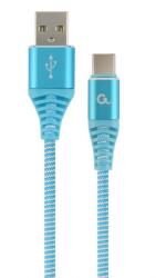 Gembird CABLU alimentare si date GEMBIRD, pt. smartphone, USB 2.0 (T) la USB 2.0 Type-C (T), 1m, premium, impletire din bumbac, turcoaz cu insertii albe, CC-USB2B-AMCM-1M-VW (timbru verde 0.08 lei)