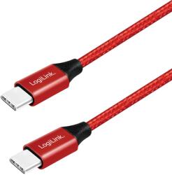 LogiLink CABLU alimentare si date LOGILINK, pt. smartphone, USB 2.0, USB Type-C (T) la USB Type-C (T), 0.3m, premium, cablu cu impletire din bumbac, rosu, CU0155 (timbru verde 0.08 lei)