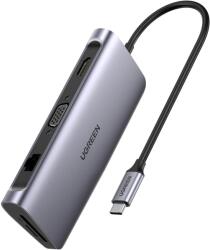 UGREEN DOCKING Station Ugreen, CM179 conec PC USB Type-C, USB 3.0x3|cititor SD / micro SDx1|Gigabit RJ-45x1|HDMI 4KCx1|VGAx1|USB-C cu PD 100Wx1, aluminiu, gri 40873 (timbru verde 0.8 lei) - 6957303848737