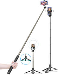 Techsuit - Selfie Stick (Q06) - Stable Tripod with Bluetooth Remote Control, Aluminium Alloy, 360 Rotation, 156cm - Black