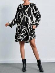 Shein Fekete Krémszínű Ruha Hosszú Ujjú Kerek Nyakkivágással Shein Mintával M