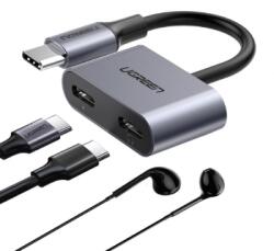 UGREEN ADAPTOR Incarcare si audio Ugreen, CM232, 1 x USB Type-C(T) la 2 x USB Type-C(M), lungime cablu 15 cm, gri 60165 (timbru verde 0.08 lei) - 6957303861651