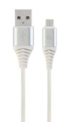 Gembird CABLU alimentare si date GEMBIRD, pt. smartphone, USB 2.0 (T) la Micro-USB 2.0 (T), 2m, premium, cablu cu impletire din bumbac, alb cu conectori argintii, CC-USB2B-AMmBM-2M-BW2 (timbru verde 0.08 lei)
